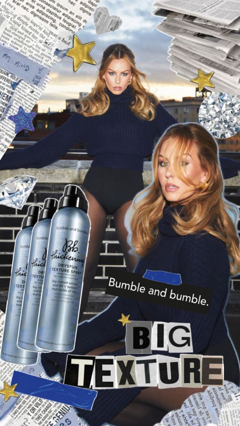 Bumble and bumble Big Texture campaign graphic featuring Serena Kerrigan on the rooftop